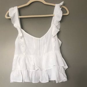 White ruffle crop tank